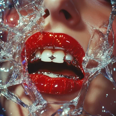 Shiny Red Lips with Grillz