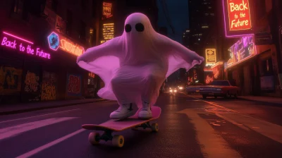 Ghost Skateboarding at Night