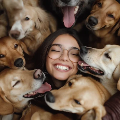 Happy Woman with Dogs