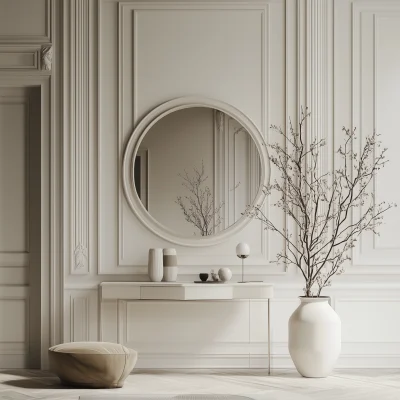 White Neoclassical Entryway with Modern Touch