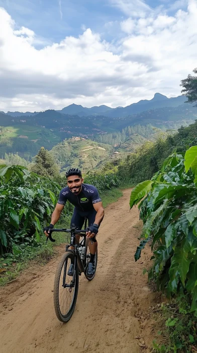 Cyclist in Colombian Coffee Fields