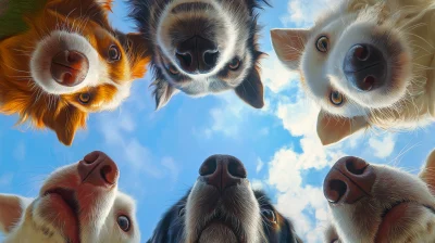 Six Dogs Looking Down