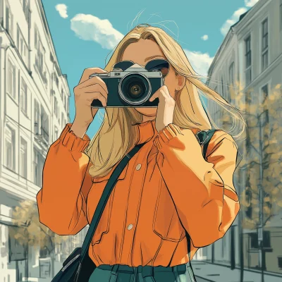 Cool Young Lady with Film Camera