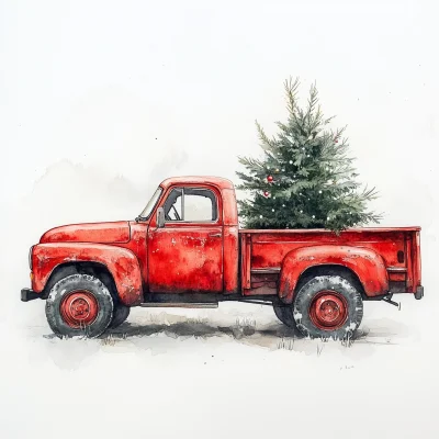 Christmas Truck Watercolor