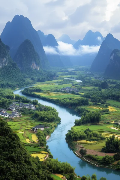 Aerial View of Guilin Landscape