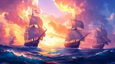 Colorful Ships at Sea