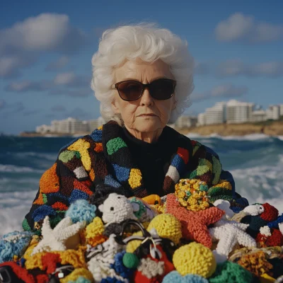 Elderly Woman Surfing as Starfish