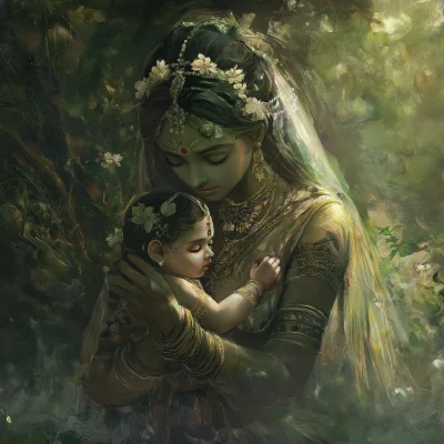 Goddess Devaki with Infant Krishna