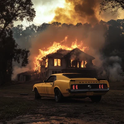 Cinematic Sunset with Classic Mustang