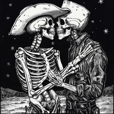 Skeleton Biker and Cowboy