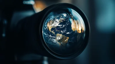 Earth Reflected in Camera Lens