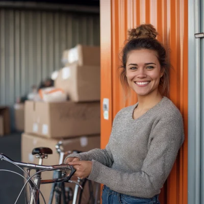 Smiling Woman with Bicycle