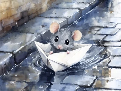 Cute Mouse in Origami Boat