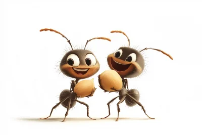 Cute Ant Characters Carrying a Seed