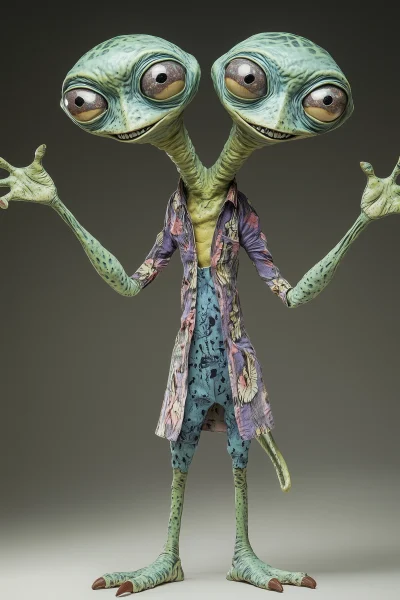 Confident Alien with Two Heads