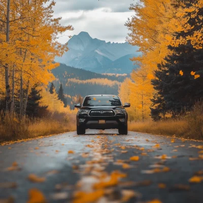 Autumn Road with SUV