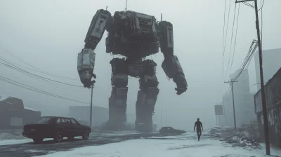 Giant Robot in a Misty City