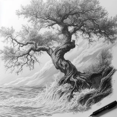 Twisted Oak Tree Sketch