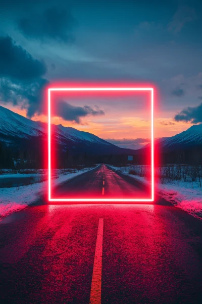 Neon Square Against Nordic Sky