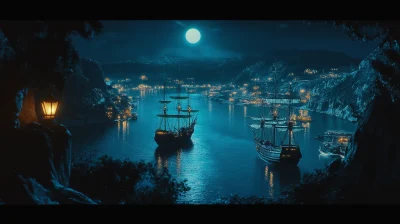 Elegant Nighttime Pirate Port