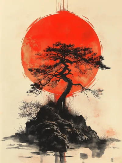 Japanese Print of Mesquite Tree