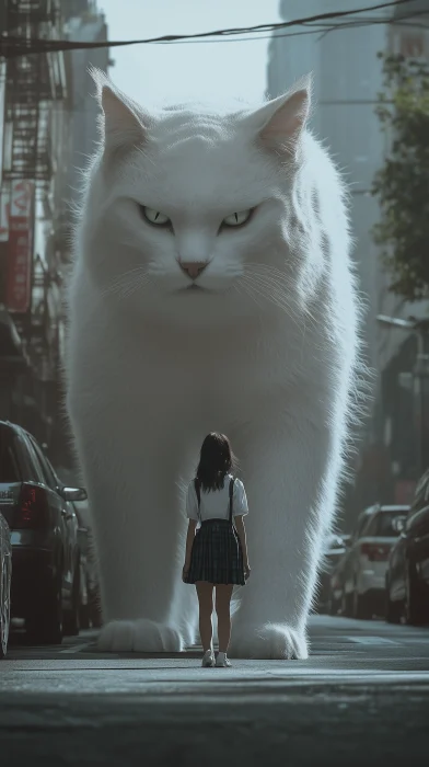 Giant Cat and Schoolgirl