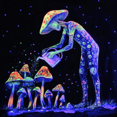 Mushroom Garden Under Blacklight