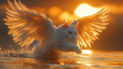 Fluffy Persian Cat with Angel Wings