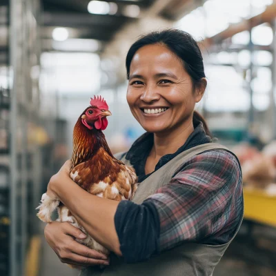 Smiling Farmer with Chicken