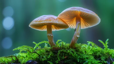 Mushrooms on Mossy Branches