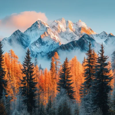 Sunset Over Snowy Peaks