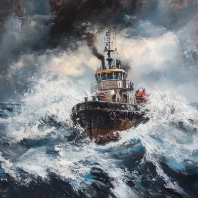 Tugboat in Turbulent Waters