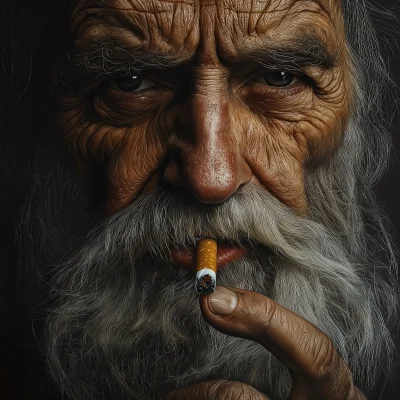 Weathered Old Man Smoking