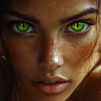 Beautiful Woman with Green Cat Eyes