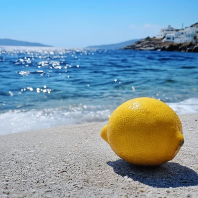 Serene Mykonos Sea with Lemons