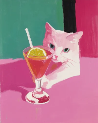 Cat Enjoying a Cocktail