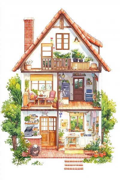 Cute Anime House Cross Section