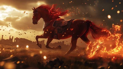 Charging Red Chestnut Warhorse