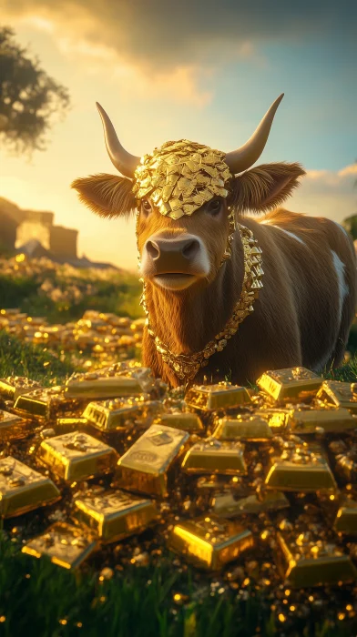 Golden Cow in Grassland