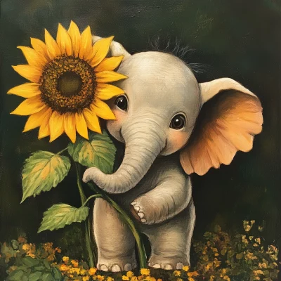 Elephant with Sunflower