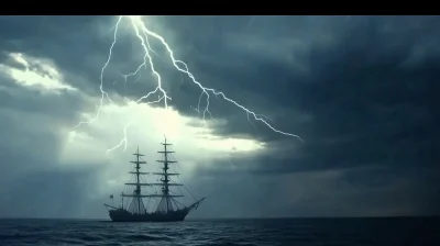 Old Pirate Ship in Thunderstorm