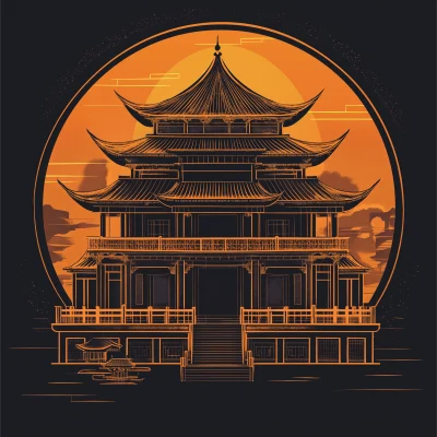 Golden Chinese Architecture Logo