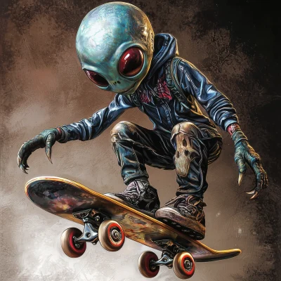 Grey Alien Skateboarding