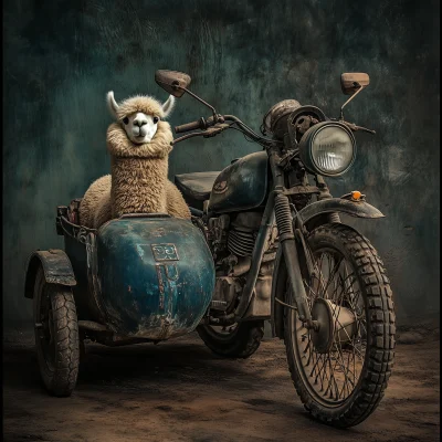 Old Motorcycle with Alpaca