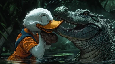 Superhero Duck and Crocodile Kiss