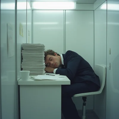 Employee Sleeping in Cubicle