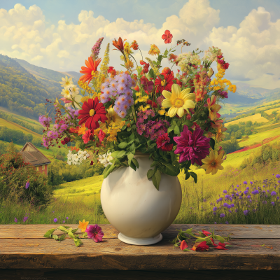 Vase of Flowers in Countryside