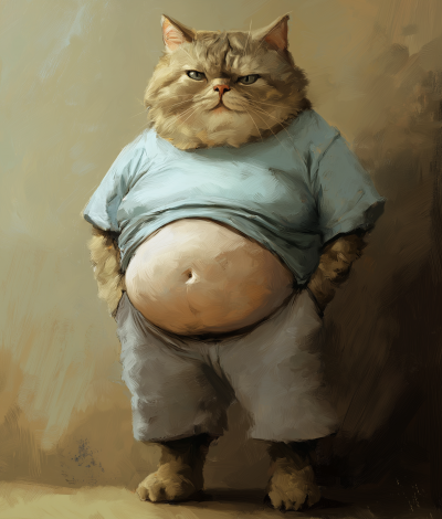 Obese Cat in Blue T-Shirt