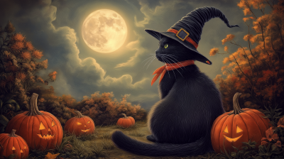 Witchy Cat in the Moonlight