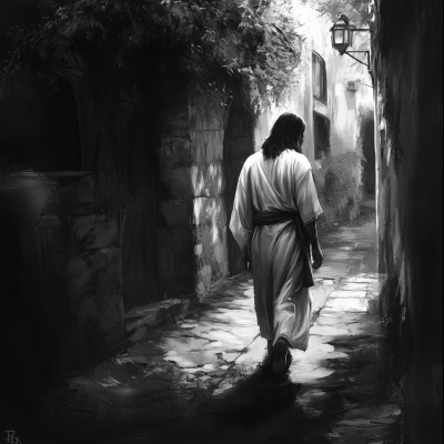 Jesus Walking in a Narrow Street